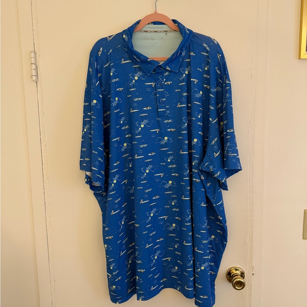 Walter Hagen Blue Polo with Nautical Pattern